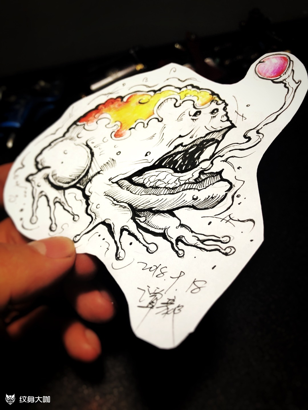 金蟾吐牛子_纹身图案手稿图片_谭毅的纹身作品集