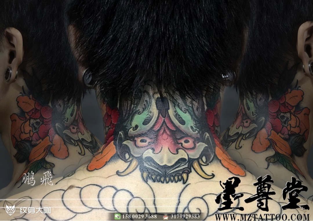 般若包脖子_纹身图案手稿图片_鹏飞的纹身作品集