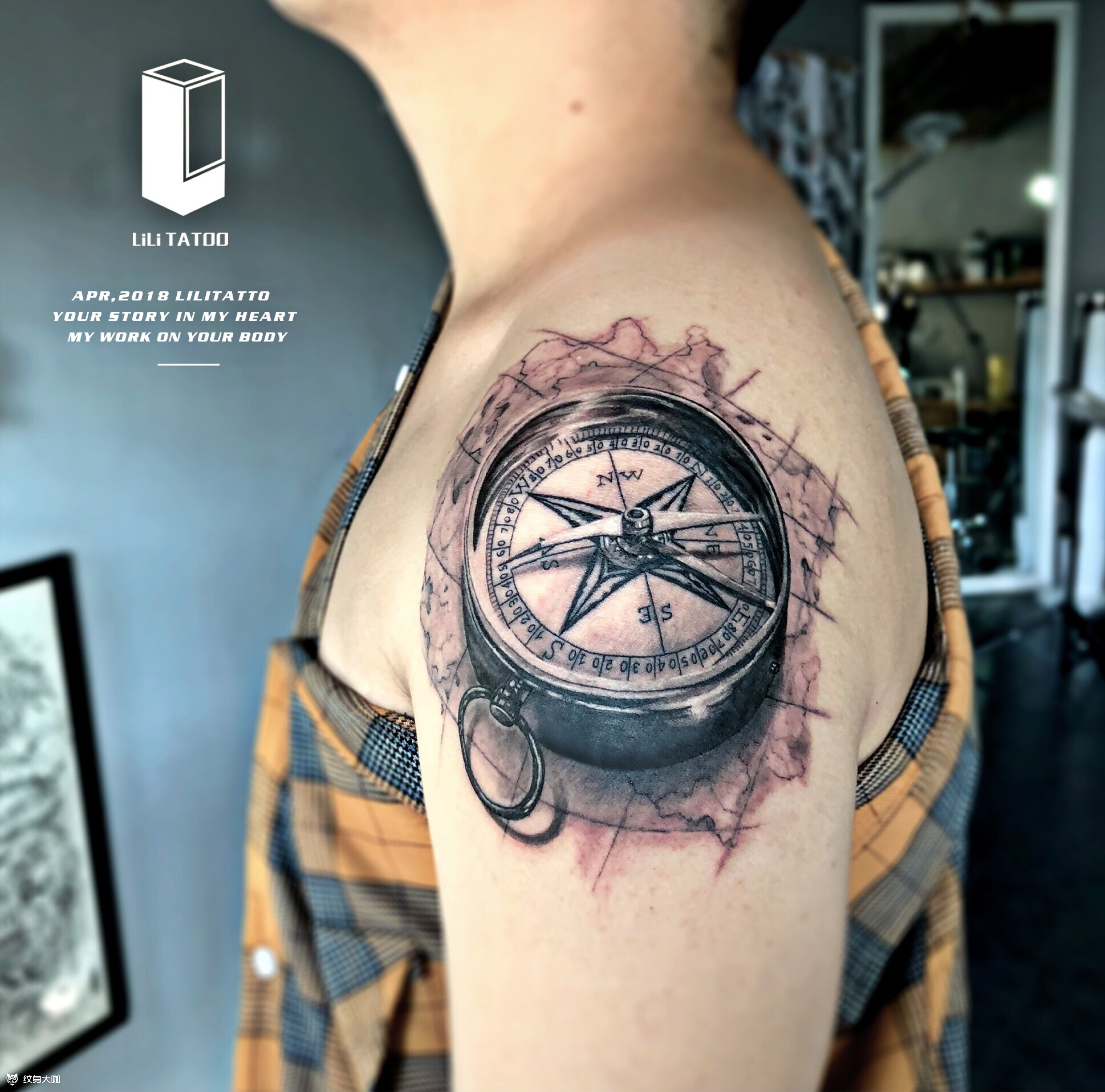 罗盘_纹身图案手稿图片_李李的纹身作品集