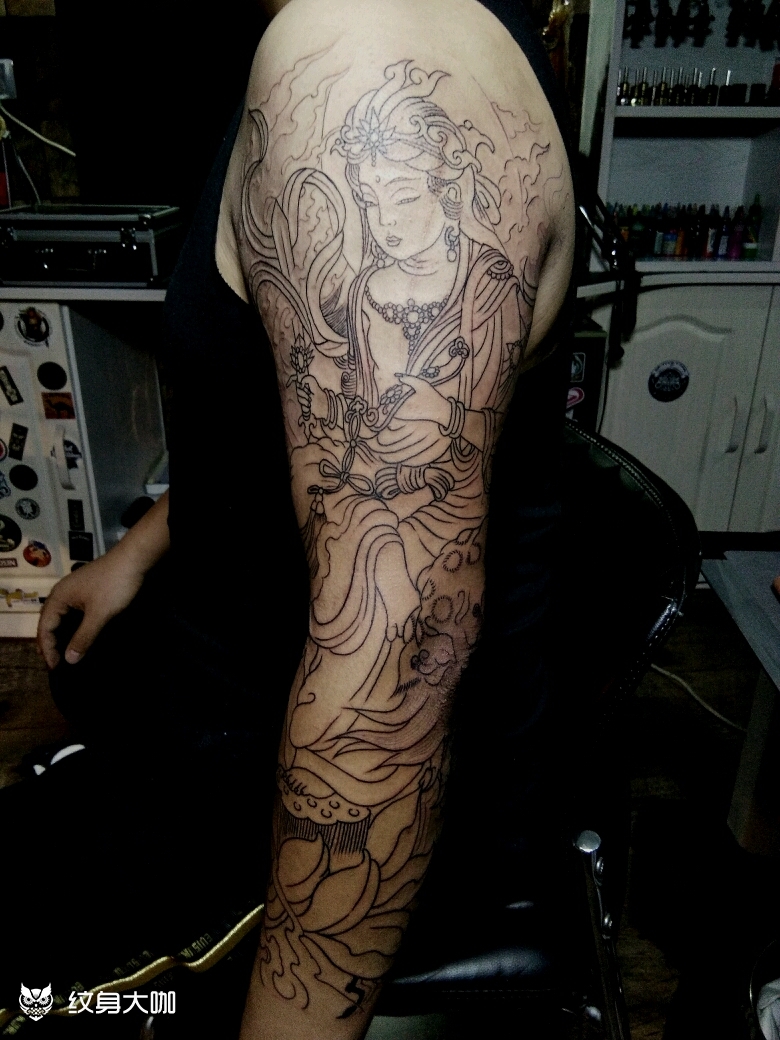 文殊花臂线条第一次_纹身图案手稿图片_巴依的纹身作品集