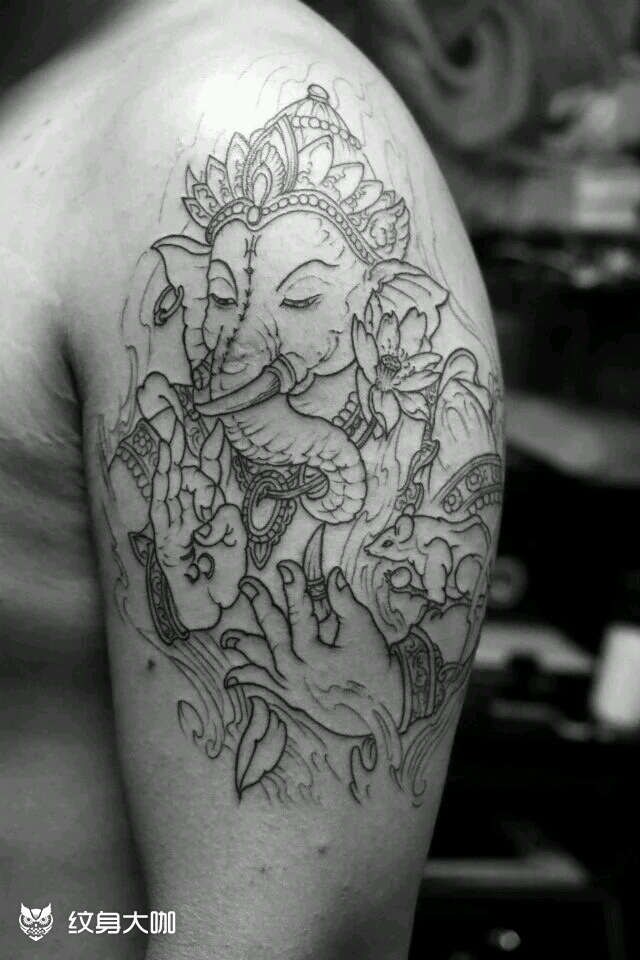 象神线条,待续_纹身图案手稿图片_和义的纹身作品集
