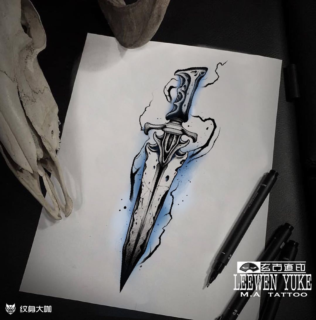 剑_纹身图案手稿图片_玄古道印|列文鱼克的纹身作品集