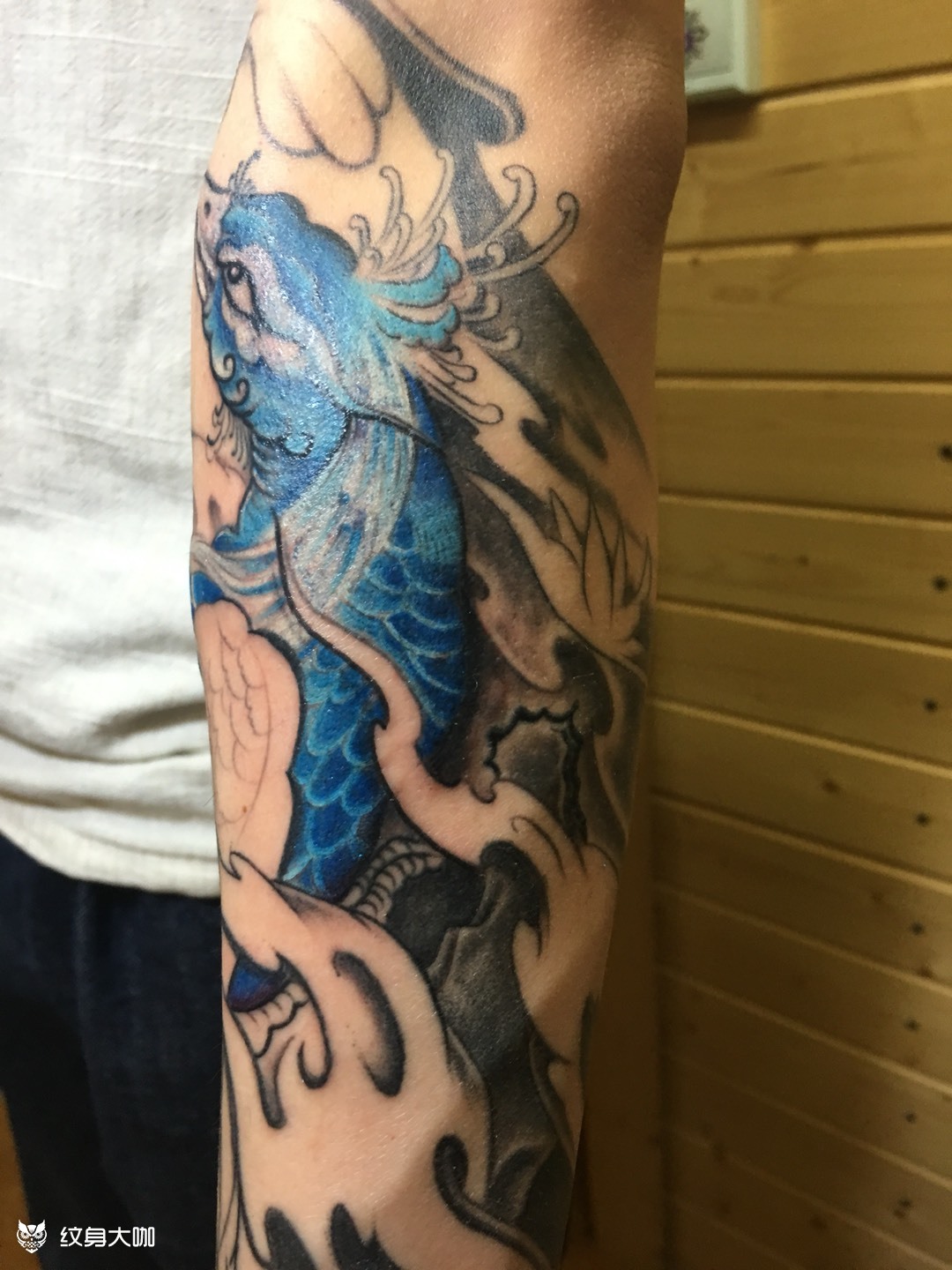 孔雀包小臂未完成_纹身图案手稿图片_董达海的纹身作品集