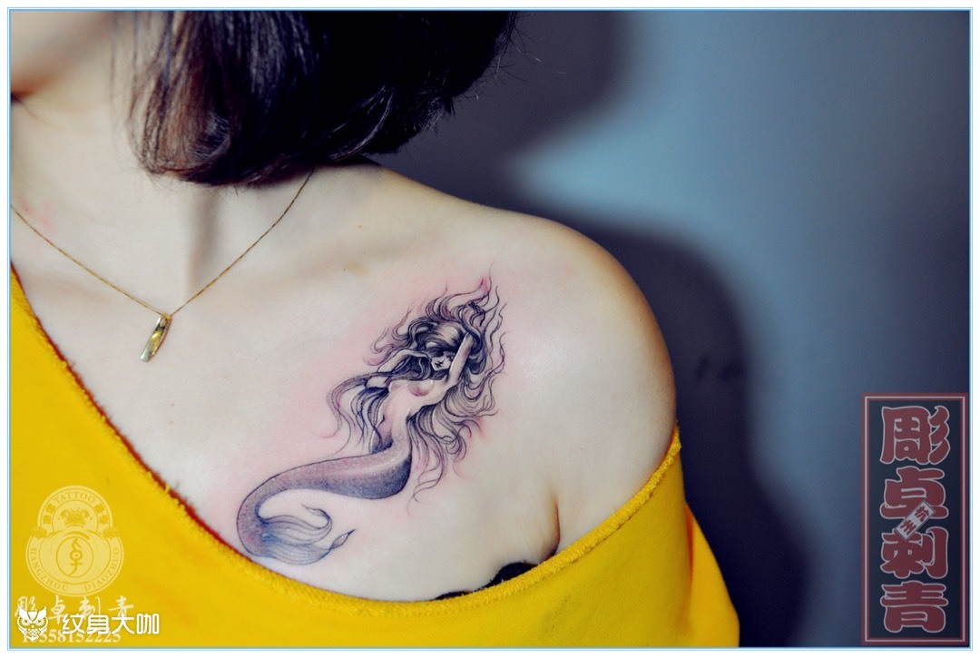 锁骨美人鱼_纹身图案手稿图片_joy卓子的纹身作品集