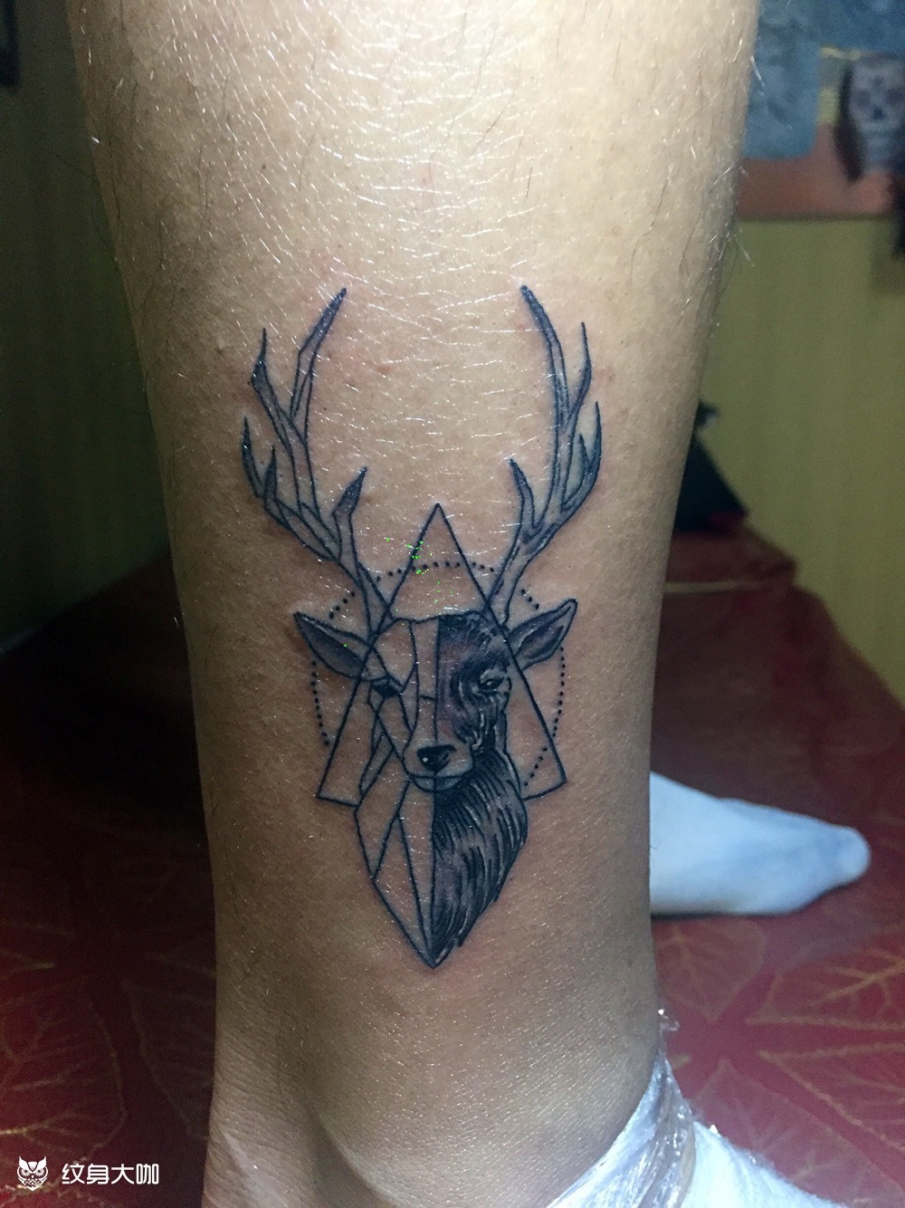 脚踝鹿头_纹身图案手稿图片_龙tattoo的纹身作品集