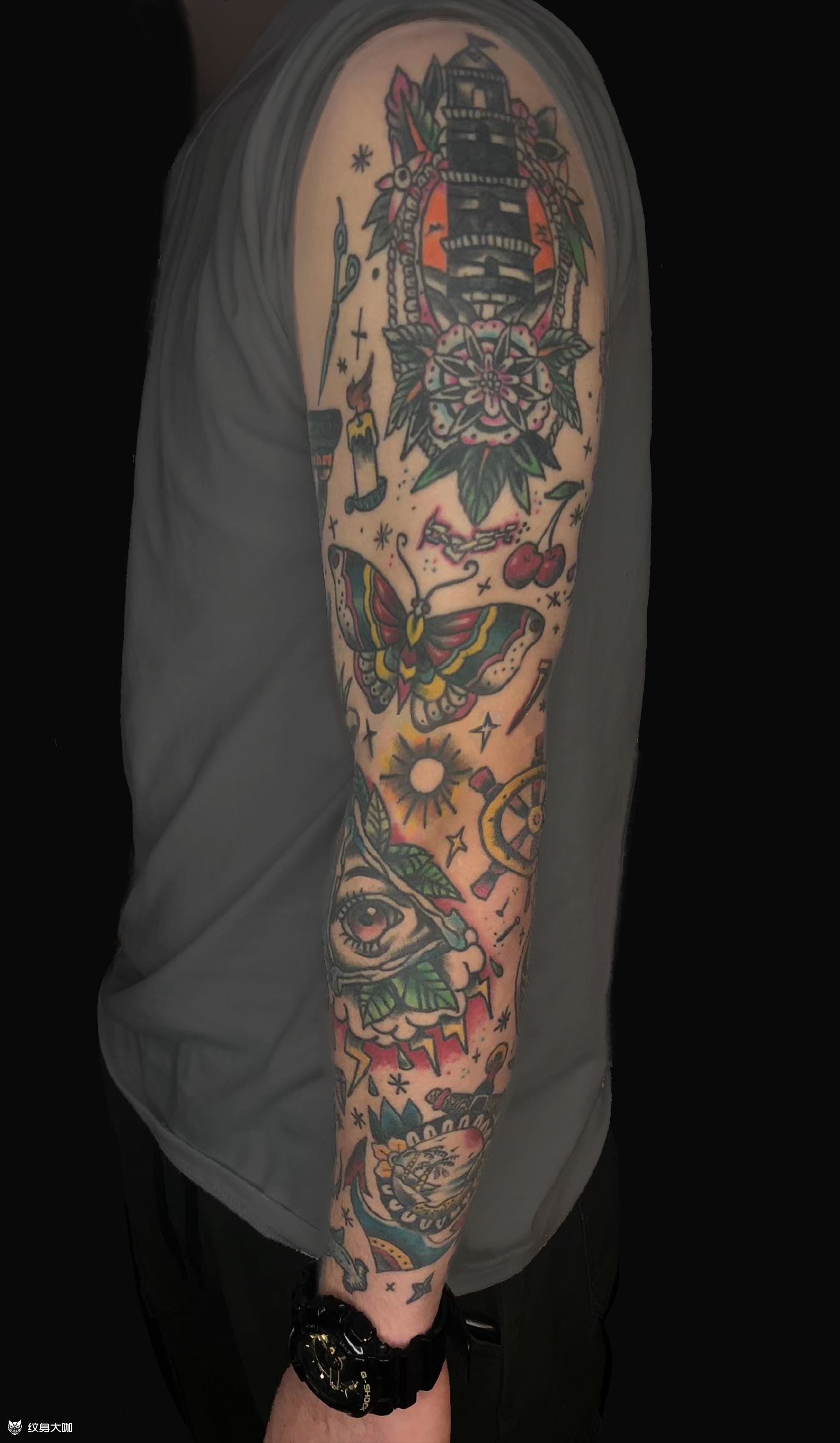 恢复两年oldschool花臂_纹身图案手稿图片_mooo的纹身作品集