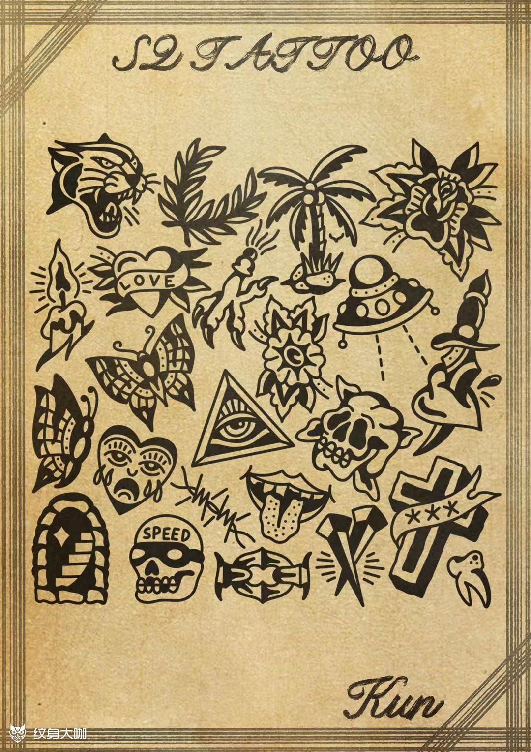 old school拼接小图_纹身图案手稿图片_锟铻的纹身作品集