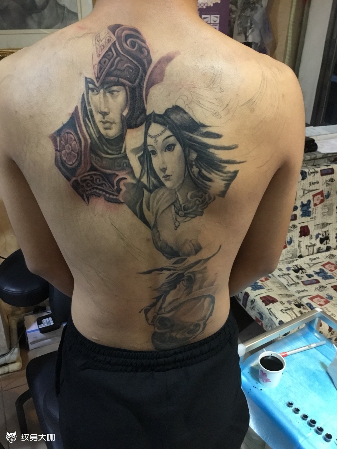 满背吕布貂蝉_纹身图案手稿图片_语泽的纹身作品集