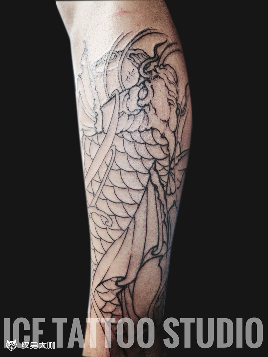 小腿鲤鱼线条_纹身图案手稿图片_ink冷的纹身作品集