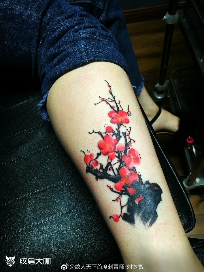 梅花纹身 遮盖纹身_纹身图案手稿图片_刘本高的纹身作品集