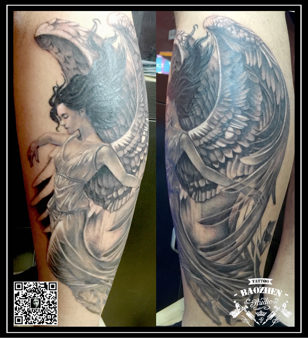 天使包小腿_纹身图案手稿图片_杜欣的纹身作品集