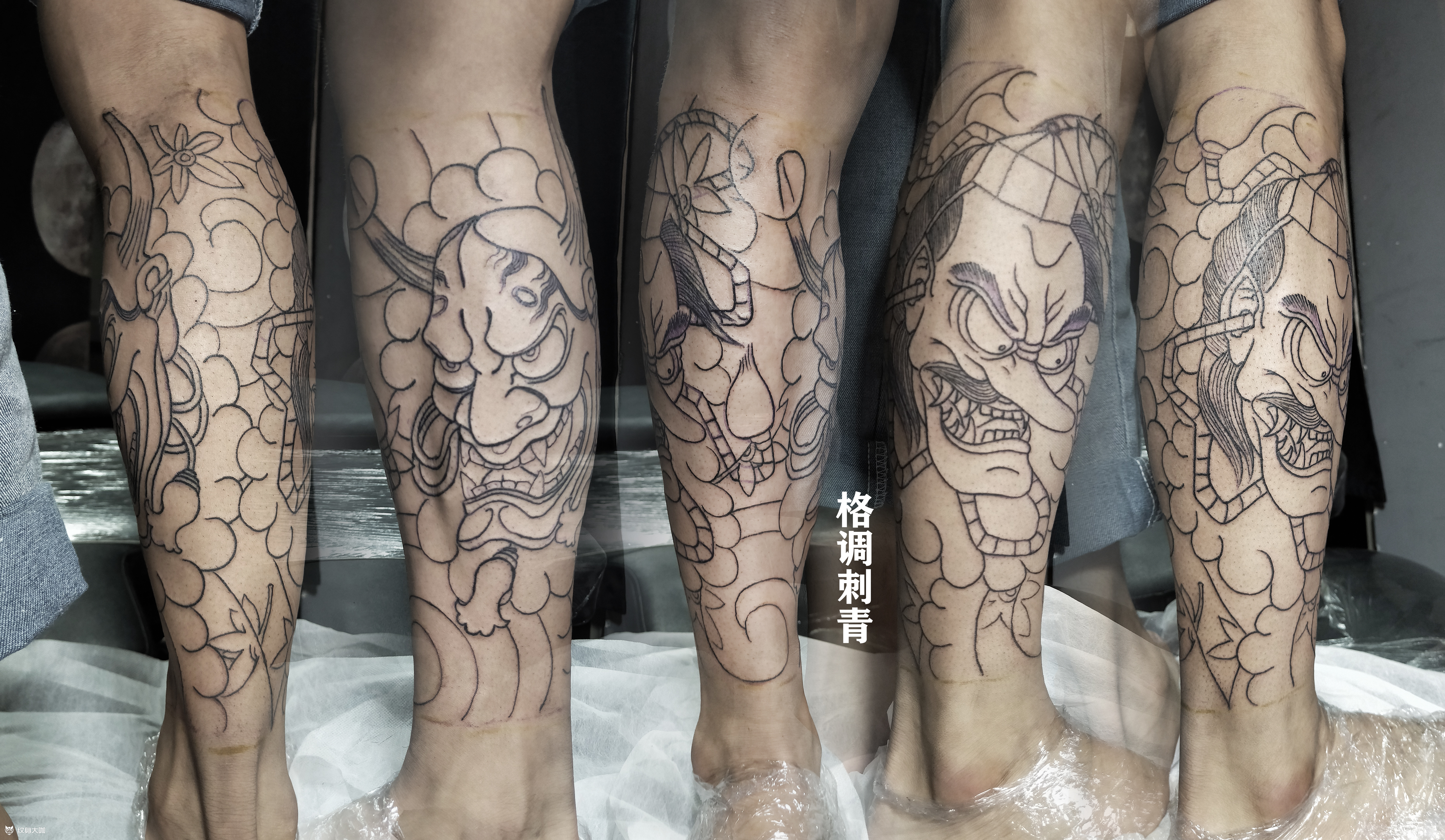 日式包小腿纹身手稿图片