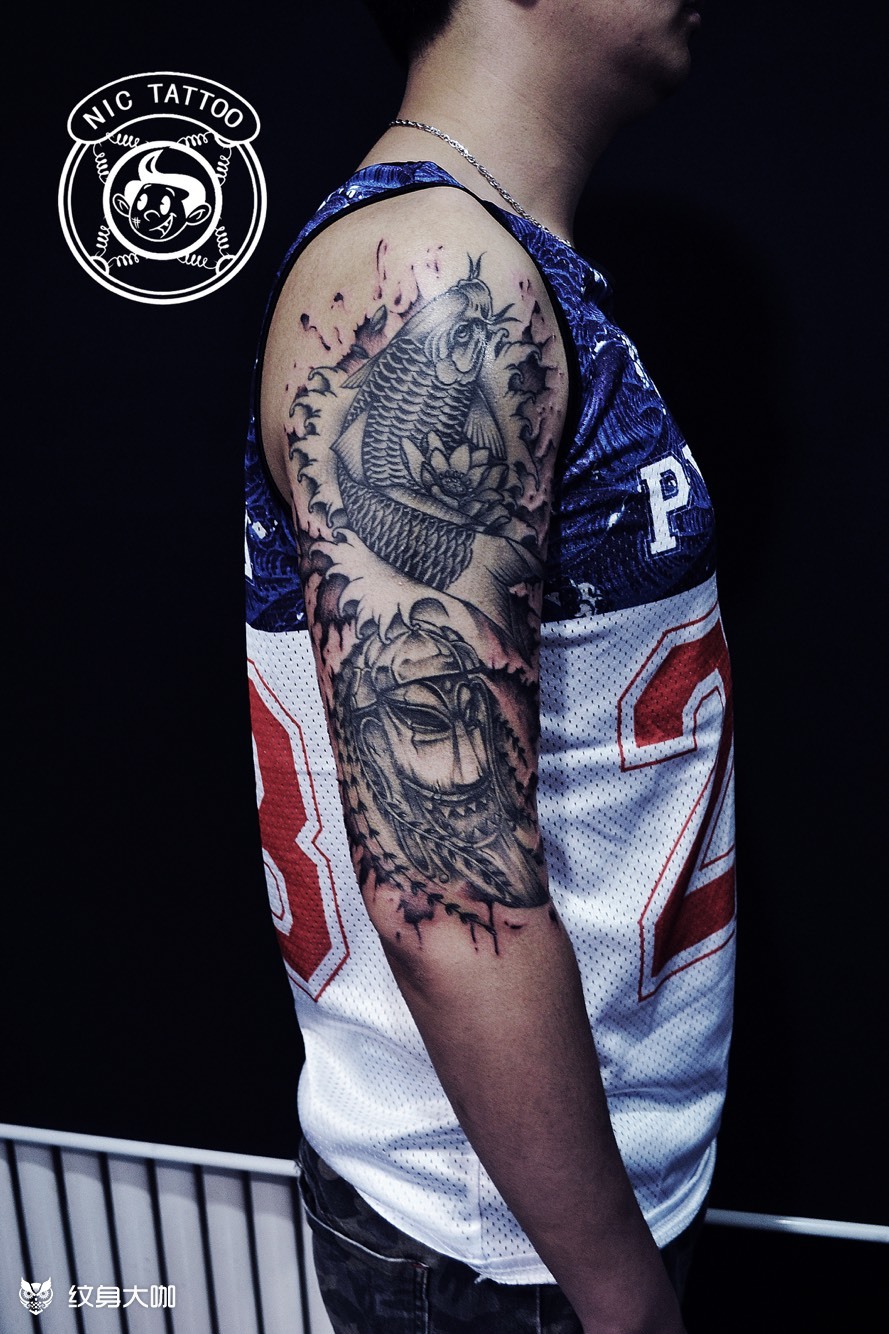 泼墨混搭花臂_纹身图案手稿图片_尼克的纹身作品集