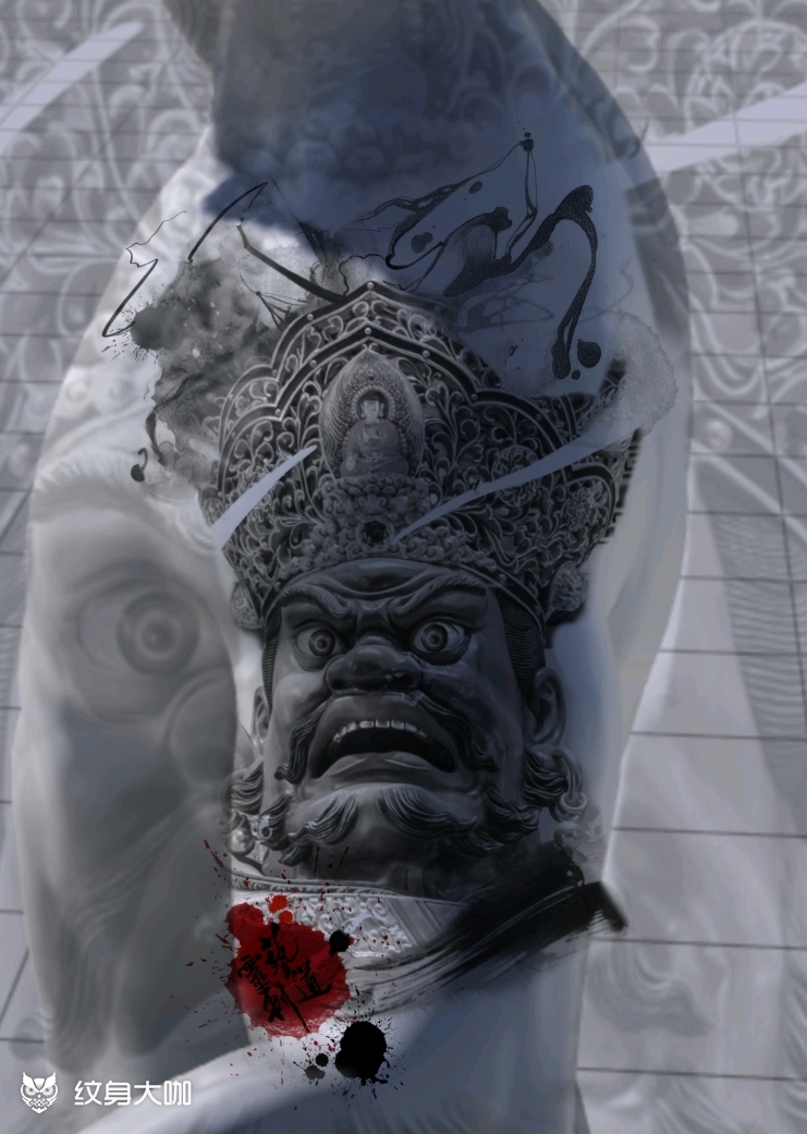 持国天王_纹身图案手稿图片_郭忠策的纹身作品集