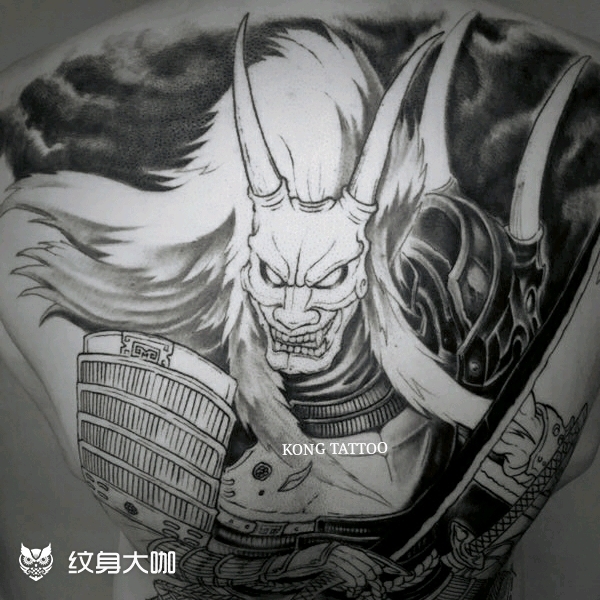 原创满背鬼武士_纹身图案手稿图片_大雄的纹身作品集