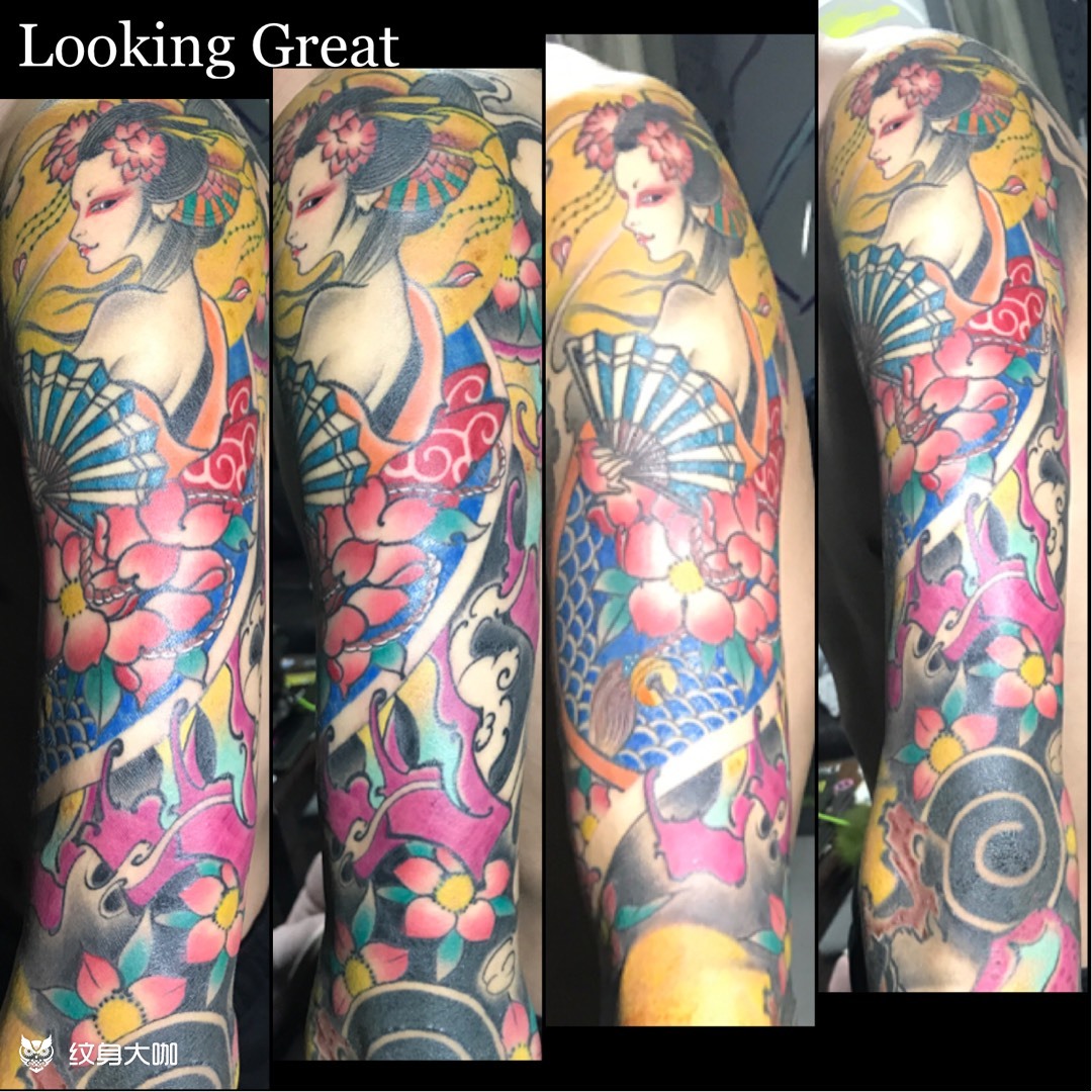 艺伎班若花臂_纹身图案手稿图片_张穆寺的纹身作品集