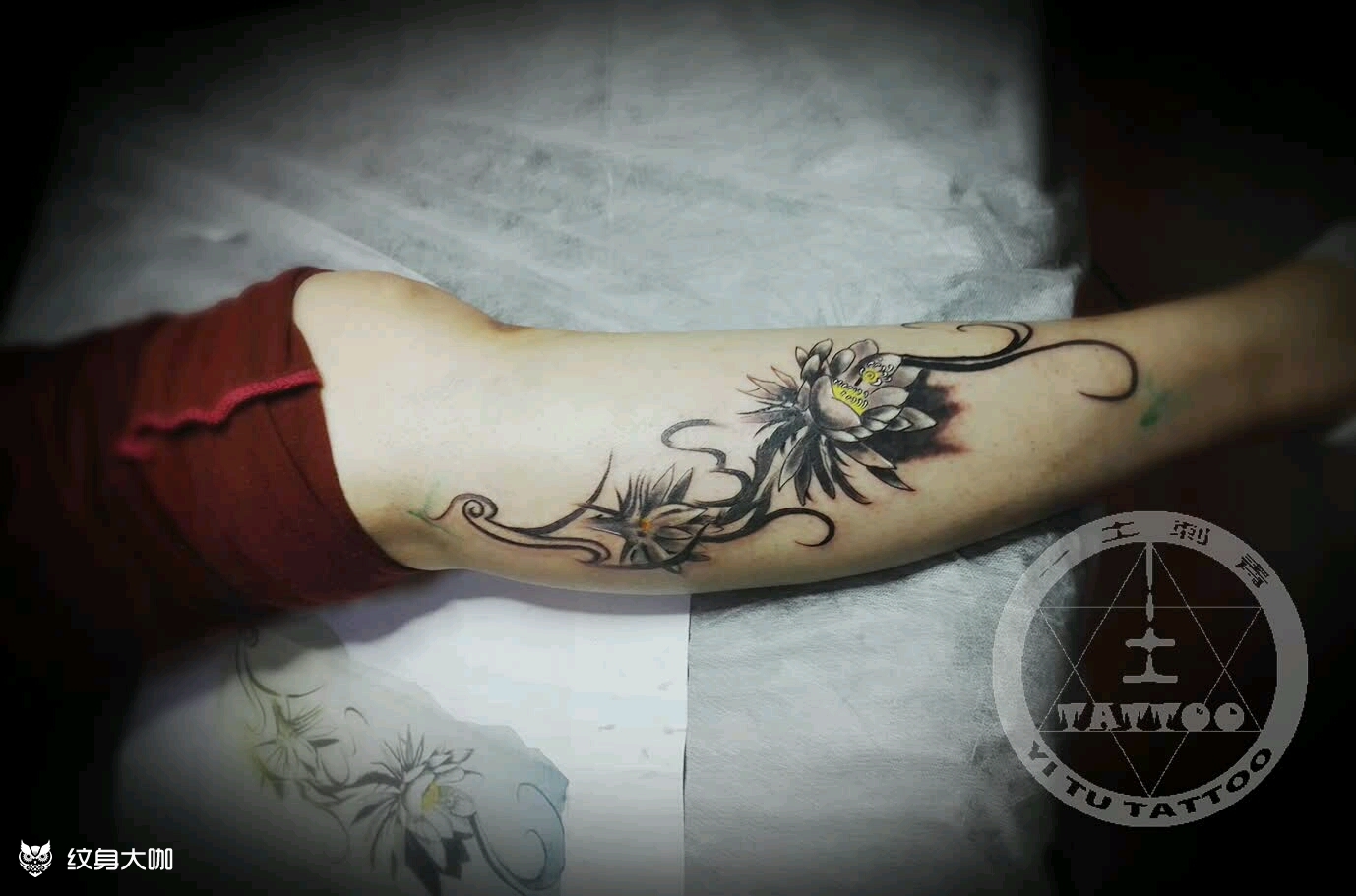 小腿昙花_纹身图案手稿图片_王建成的纹身作品集