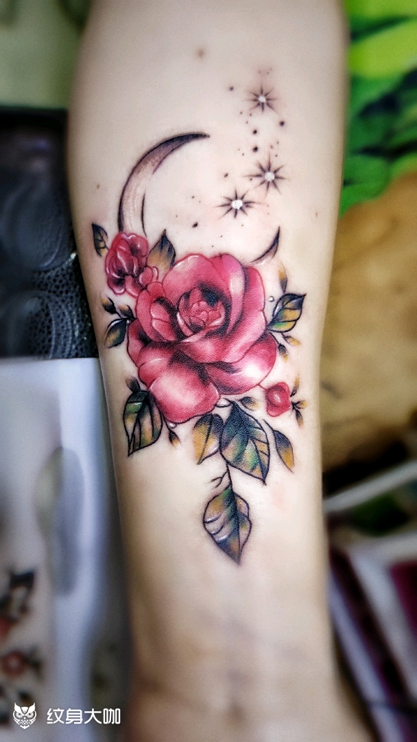 彩色玫瑰_纹身图案手稿图片_金茉的纹身作品集