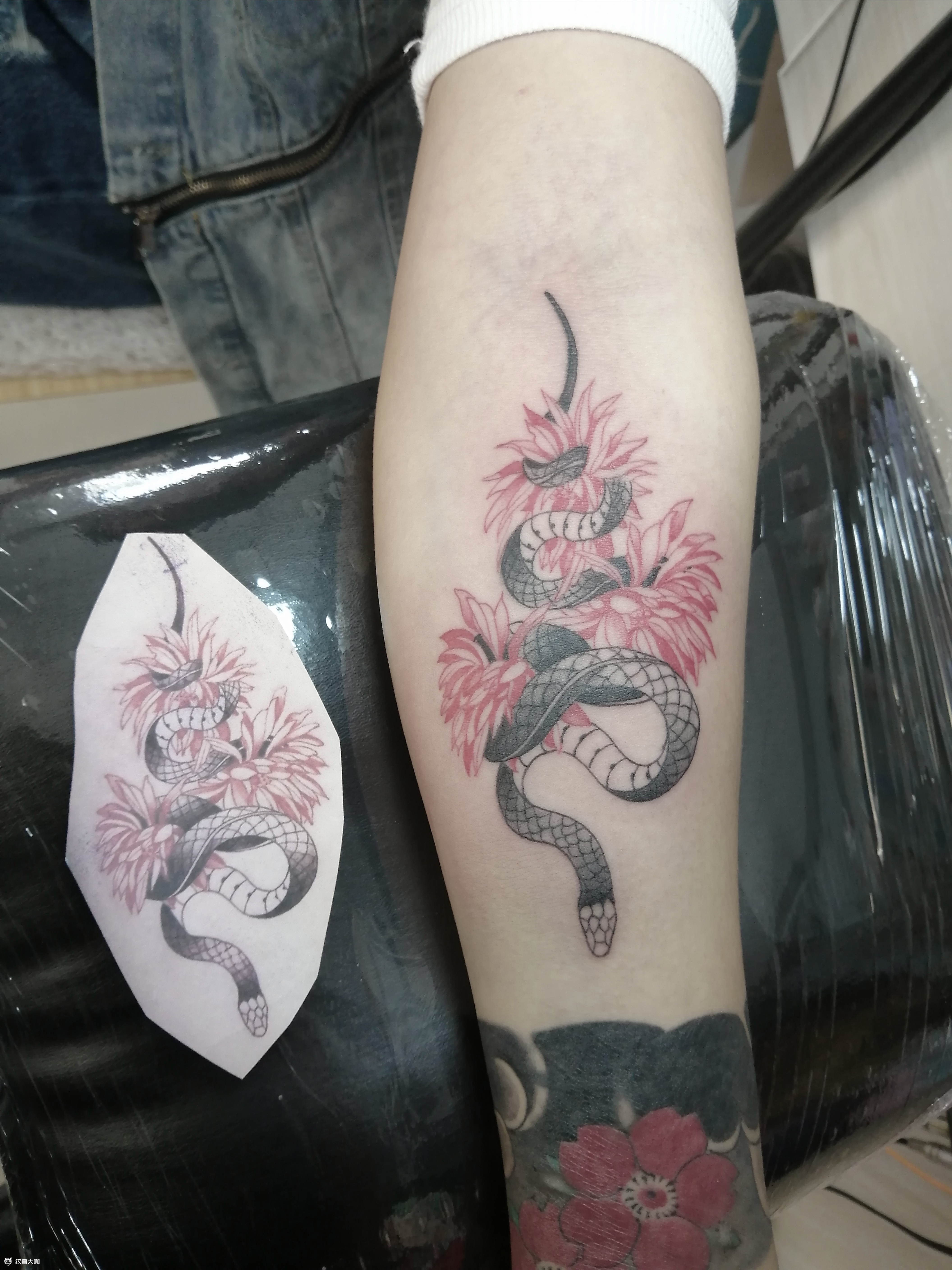 蛇缠花_纹身图案手稿图片_珂珂~张大佛爷的纹身作品集