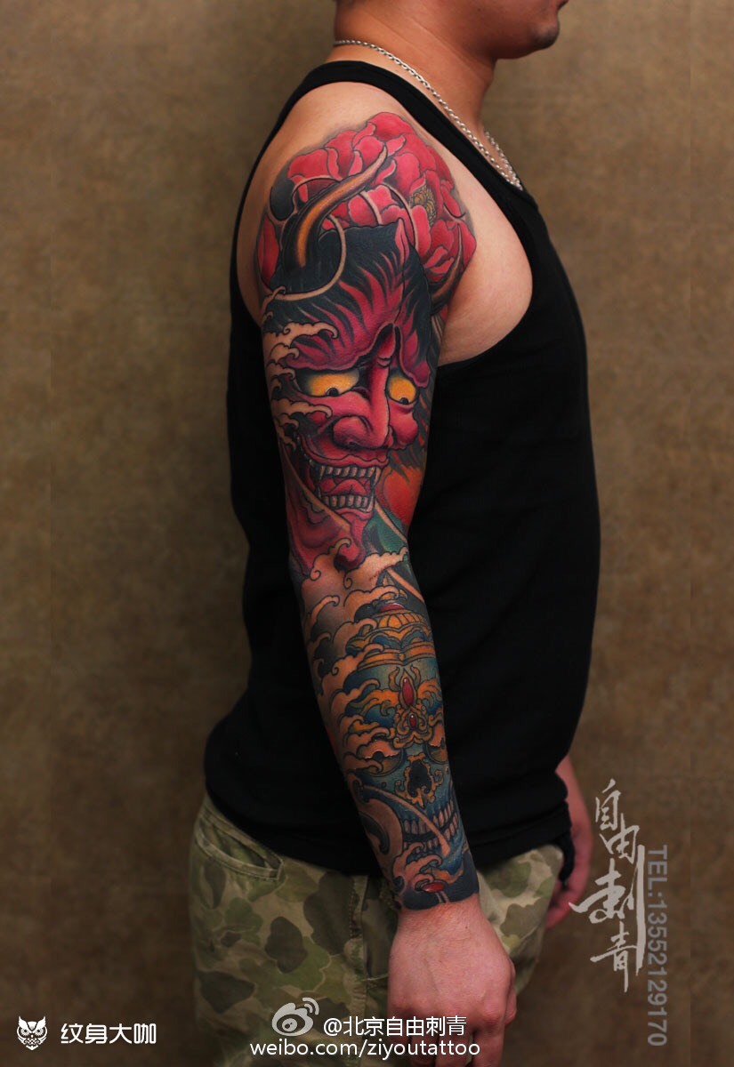 嘎巴拉般若花臂_纹身图案手稿图片_唐平的纹身作品集