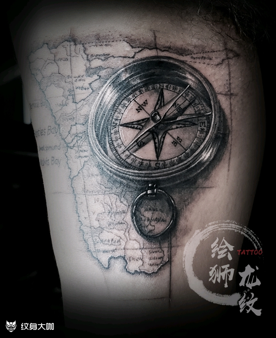 指南针_纹身图案手稿图片_何龙的纹身作品集