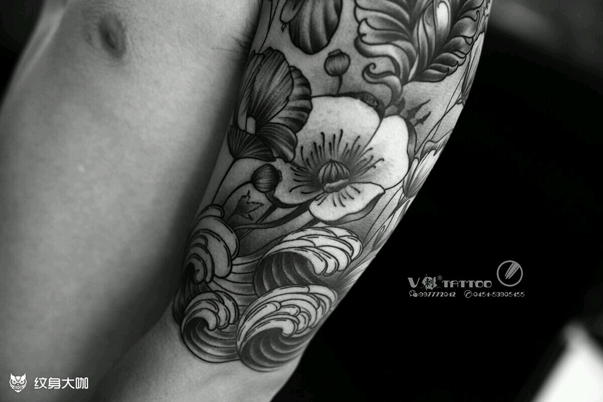 大臂外侧花_纹身图案手稿图片_叁柒社-mr.叁的纹身作品集