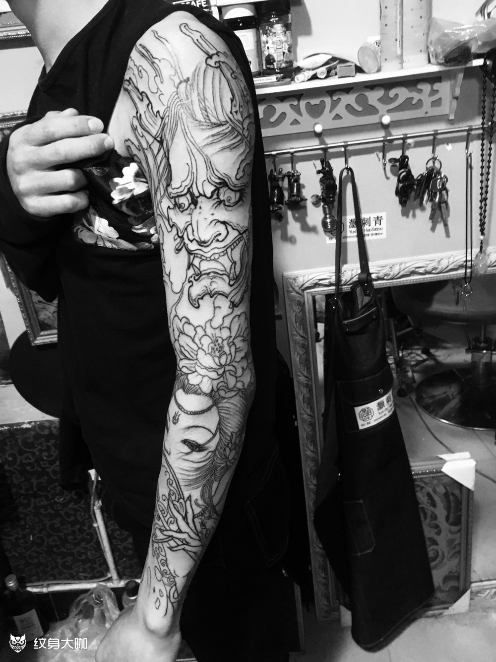 般若,艺妓花臂线条部分_纹身图案手稿图片_李颢的纹身作品集
