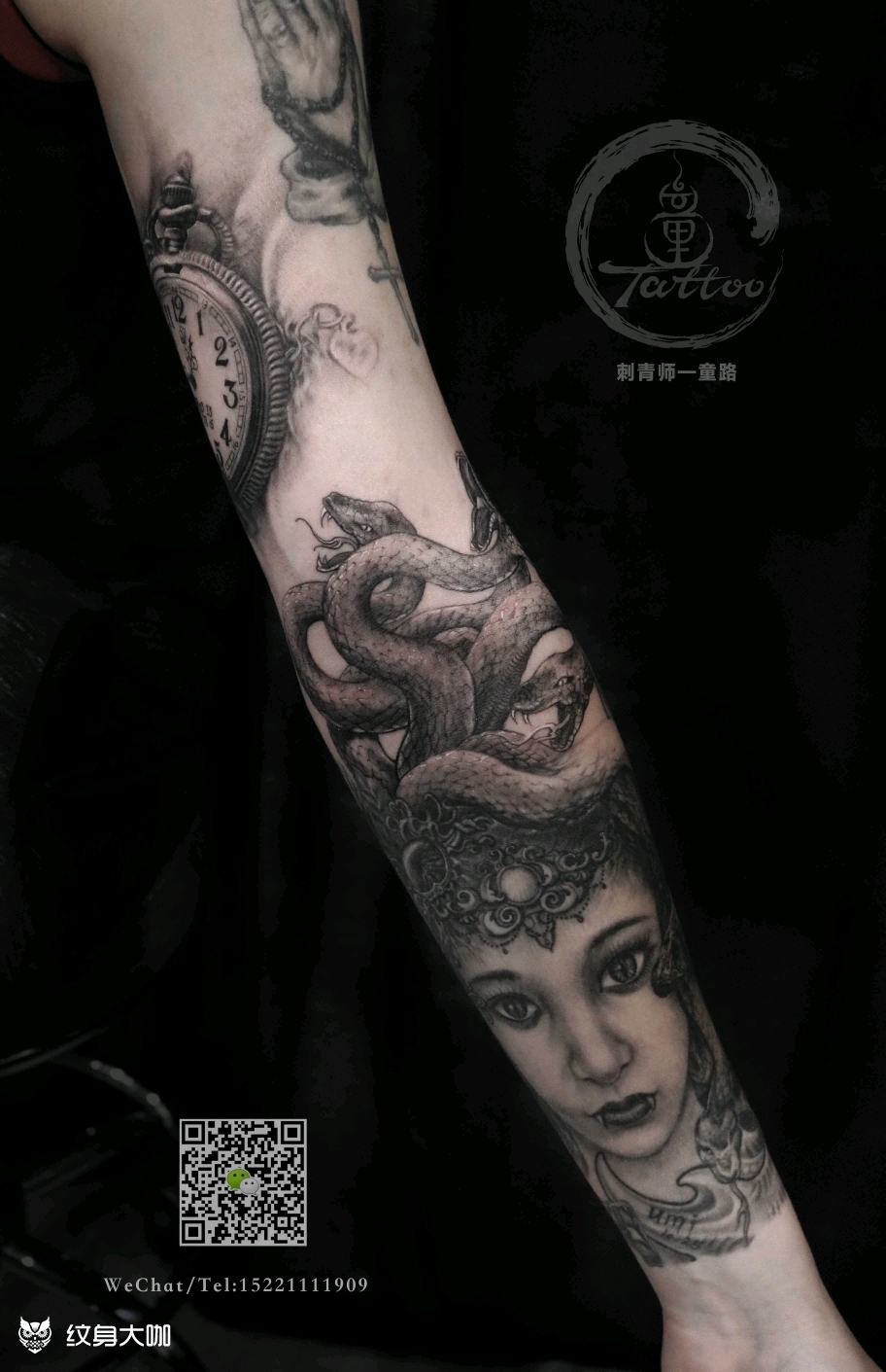 美女美杜莎花臂_纹身图案手稿图片_天舞的纹身作品集