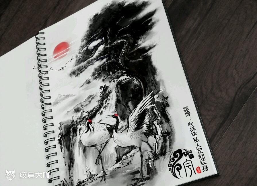 作品简介:客人要求水墨风格中国风题材,山水,仙鹤.