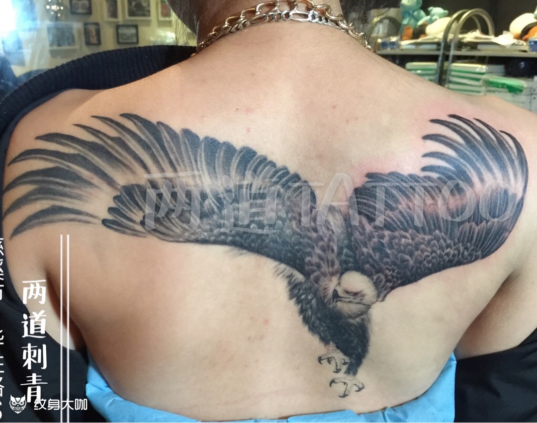 背部鹰纹身图案图片