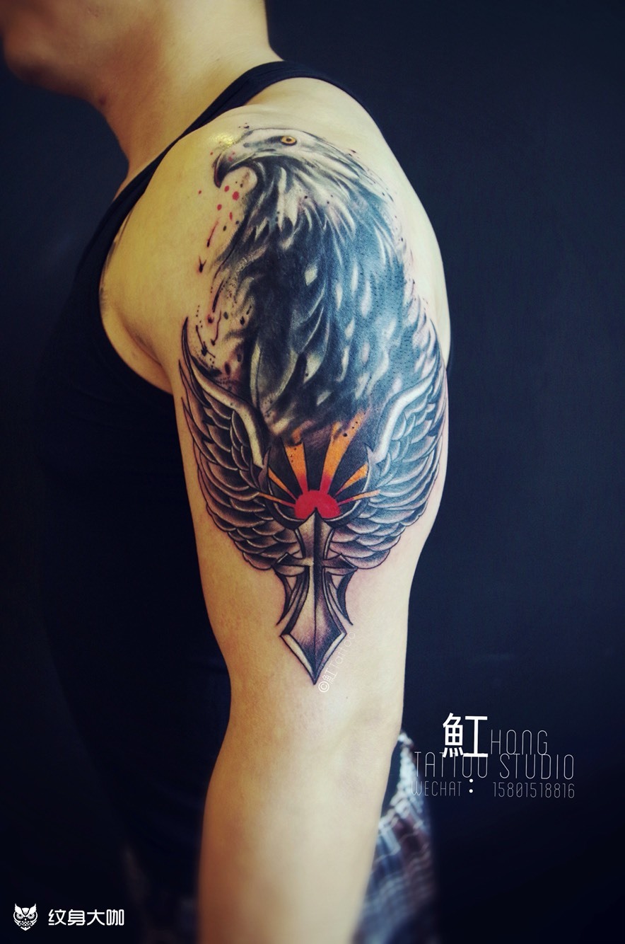鹰&翅膀十字架_纹身图案手稿图片_魟tattoo的纹身作品集