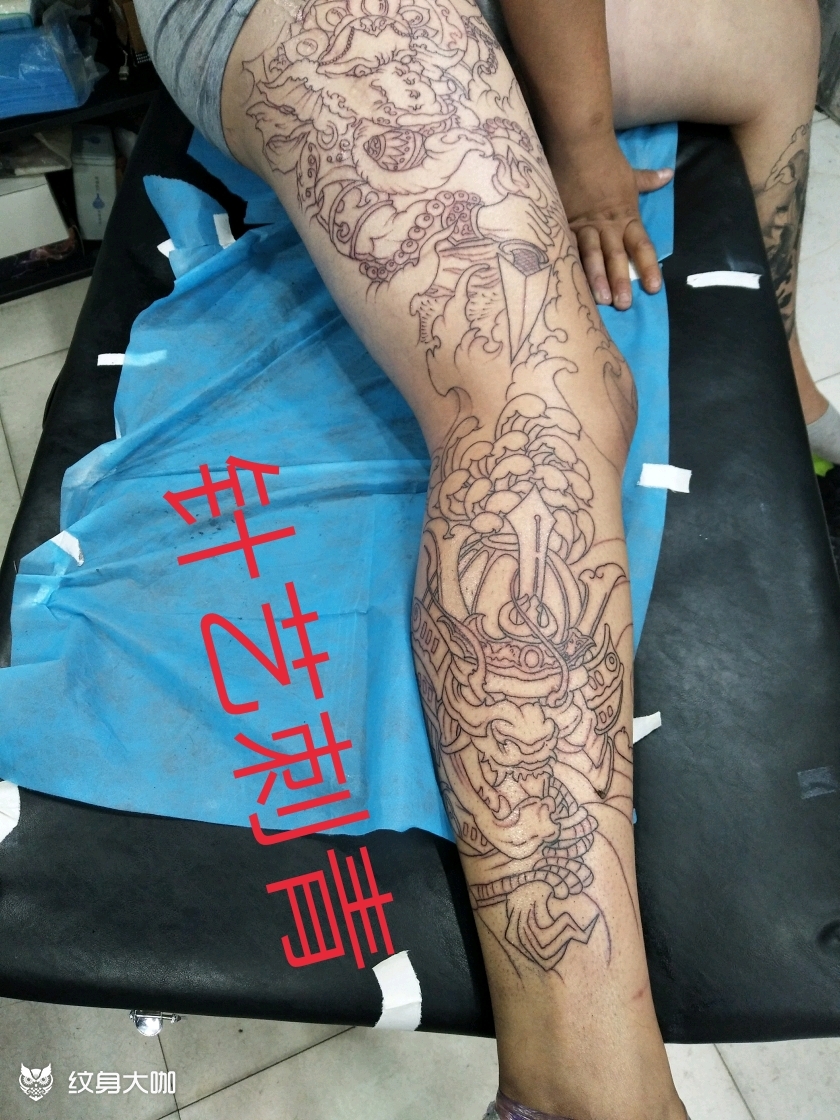 花腿线条初步完成_纹身图案手稿图片_枣庄针艺的纹身作品集