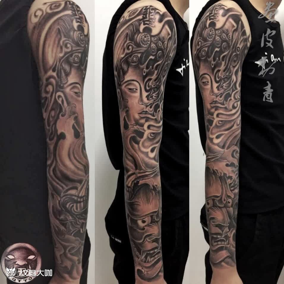 佛头般若花臂_纹身图案手稿图片_郑江的纹身作品集