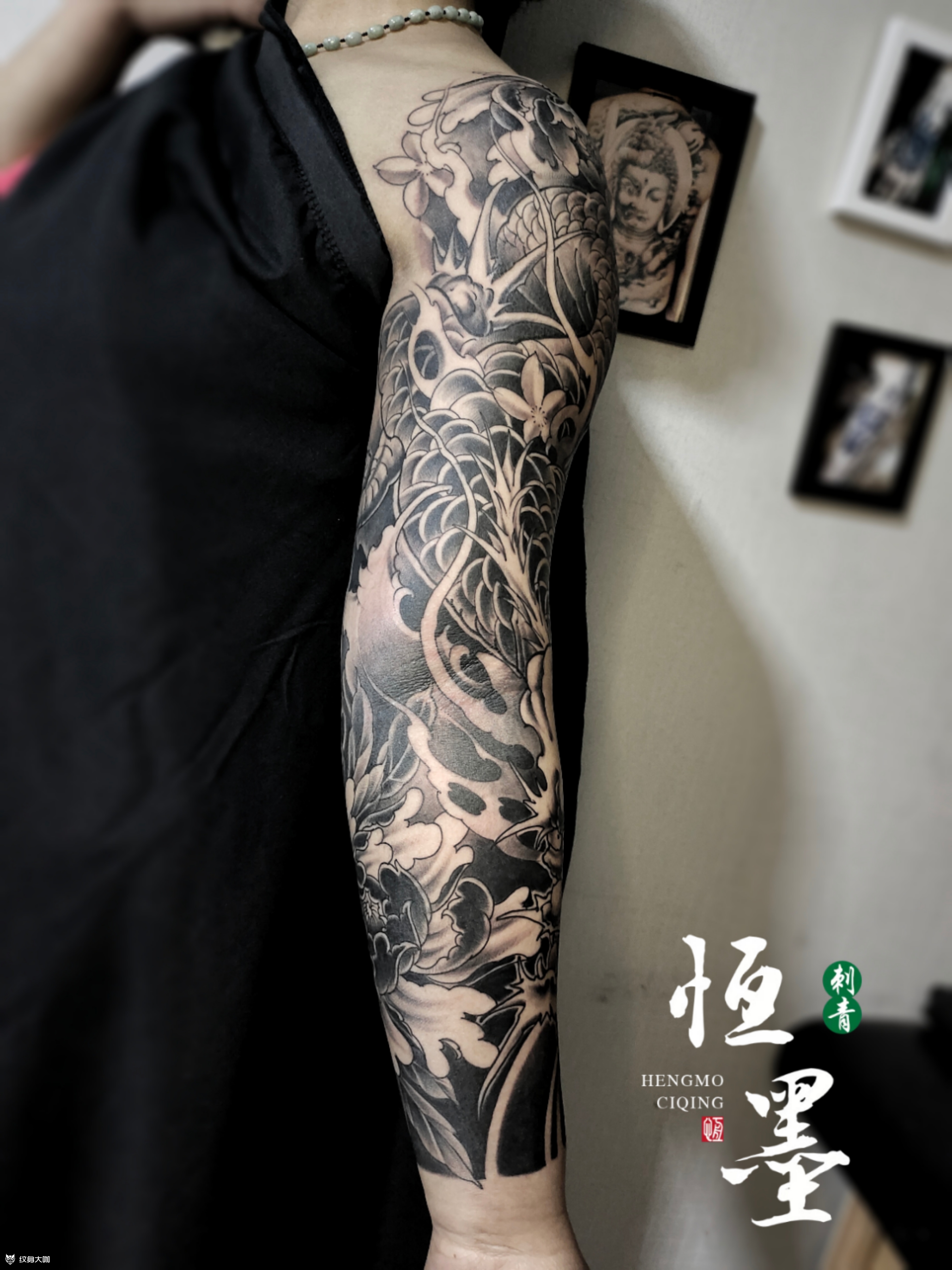 牡丹&龙花臂_纹身图案手稿图片_ 志恒的纹身作品集