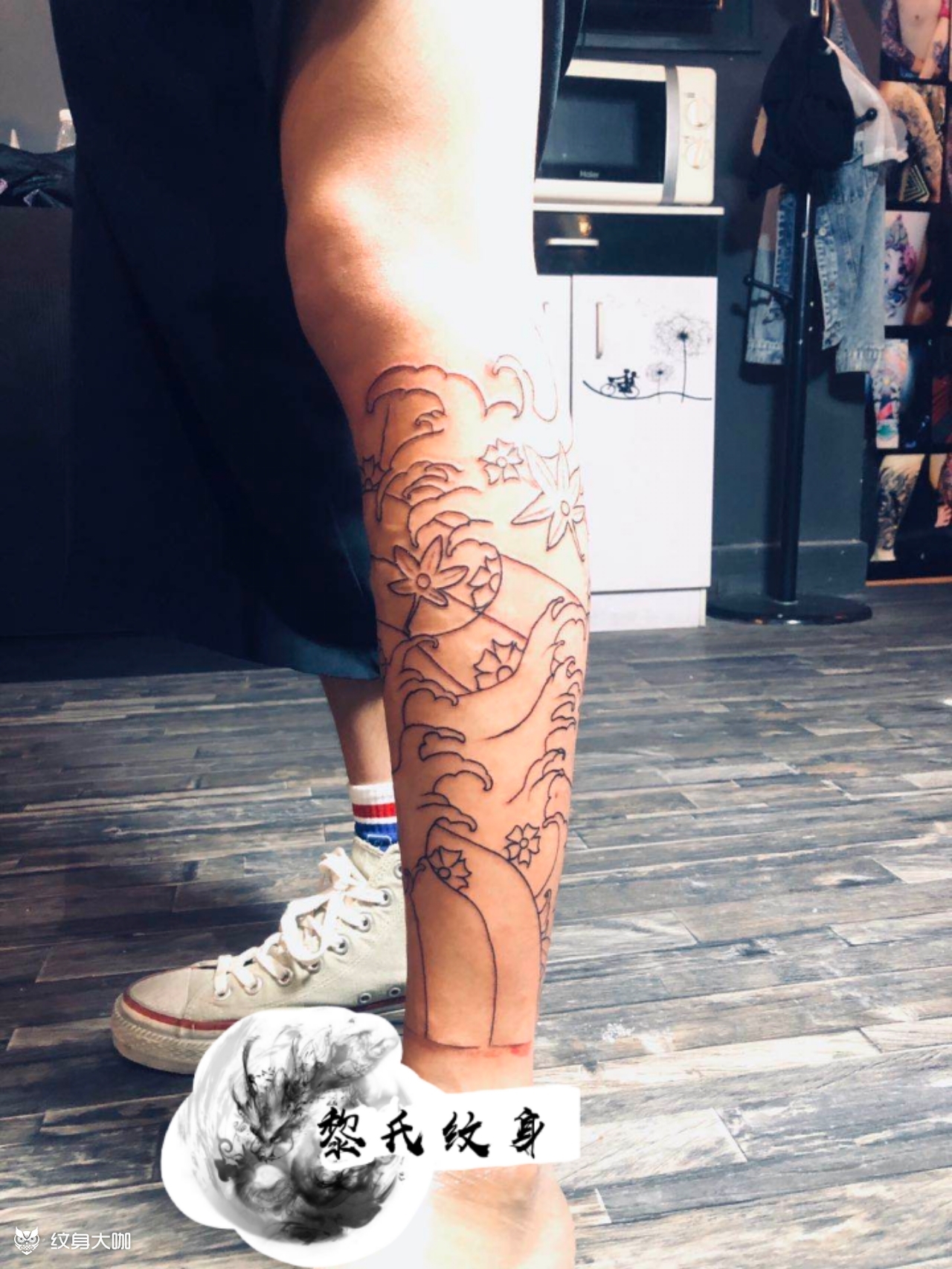 小腿全包浪花线条_纹身图案手稿图片_tattoo小红的纹身作品集