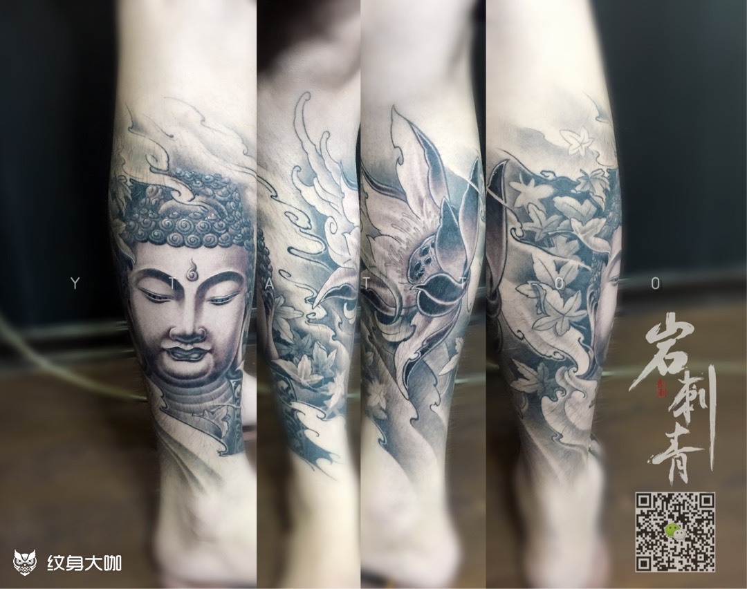 佛头莲花包小腿_纹身图案手稿图片_tattoo-m的纹身作品集