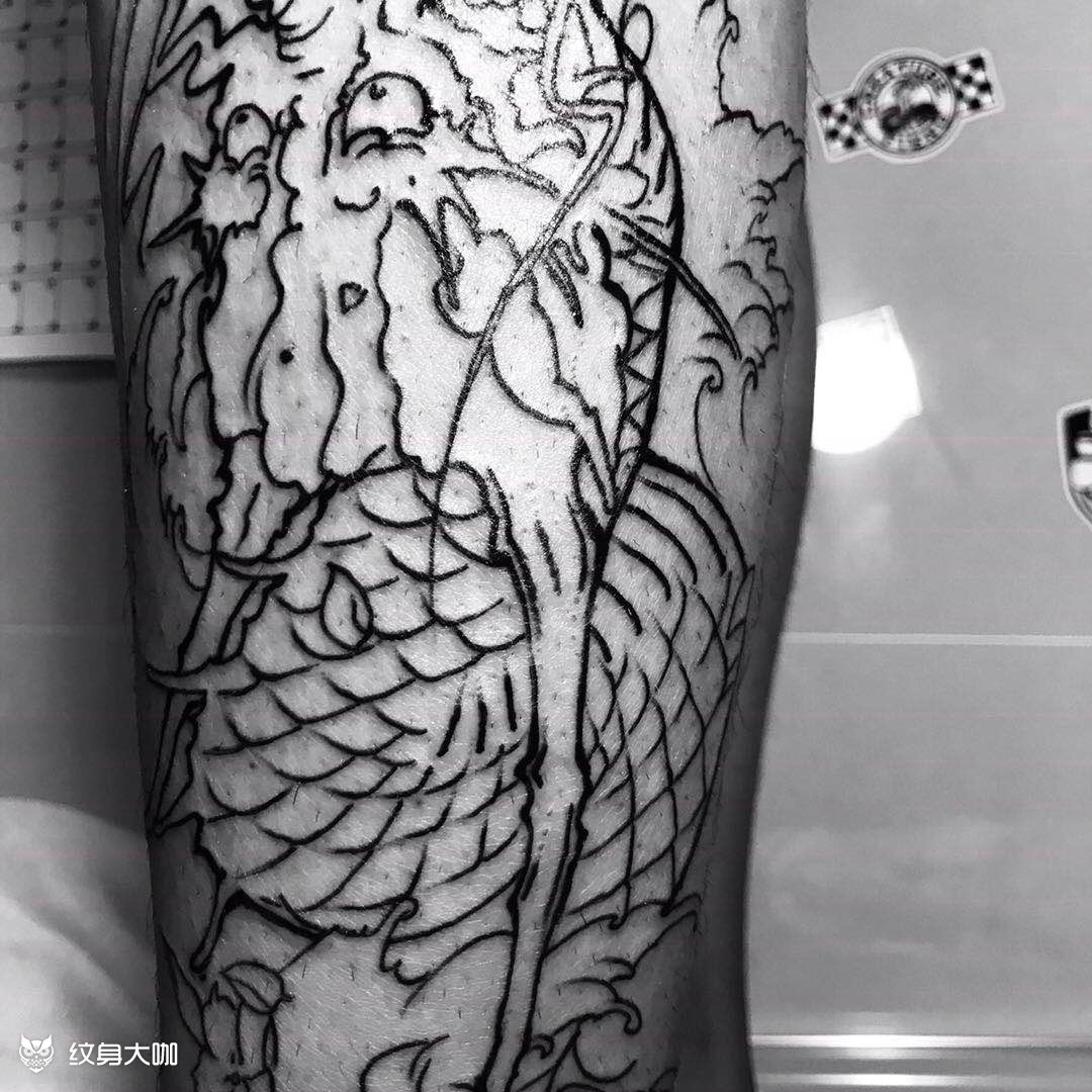 小腿龙线条_纹身图案手稿图片_张淮的纹身作品集