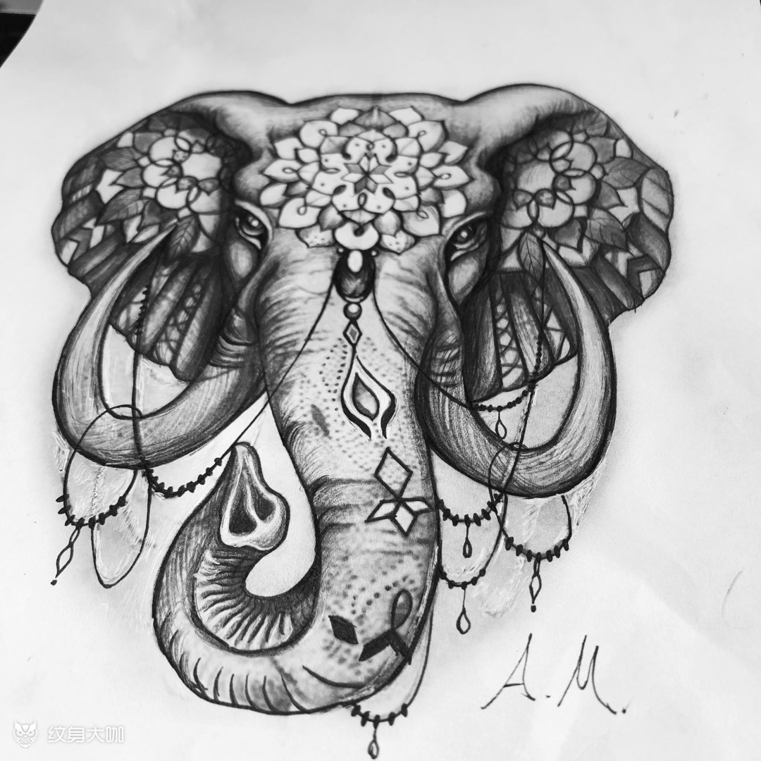 大象_纹身图案手稿图片_艾梦的纹身作品集