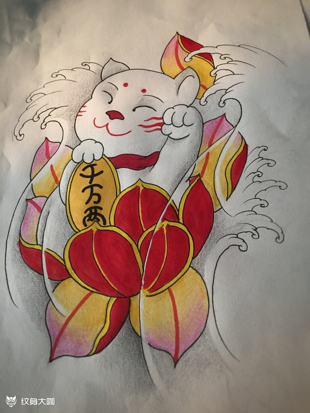 招财猫怎么画线描图片