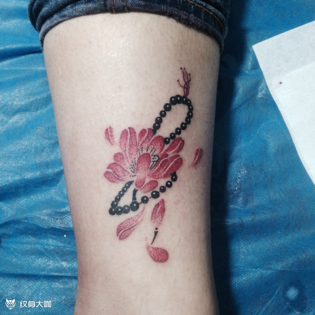 点刺,莲花佛珠_纹身图案手稿图片_刘彬彬的纹身作品集