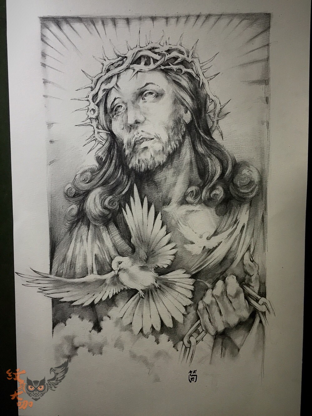 耶稣纹身手稿 原图图片