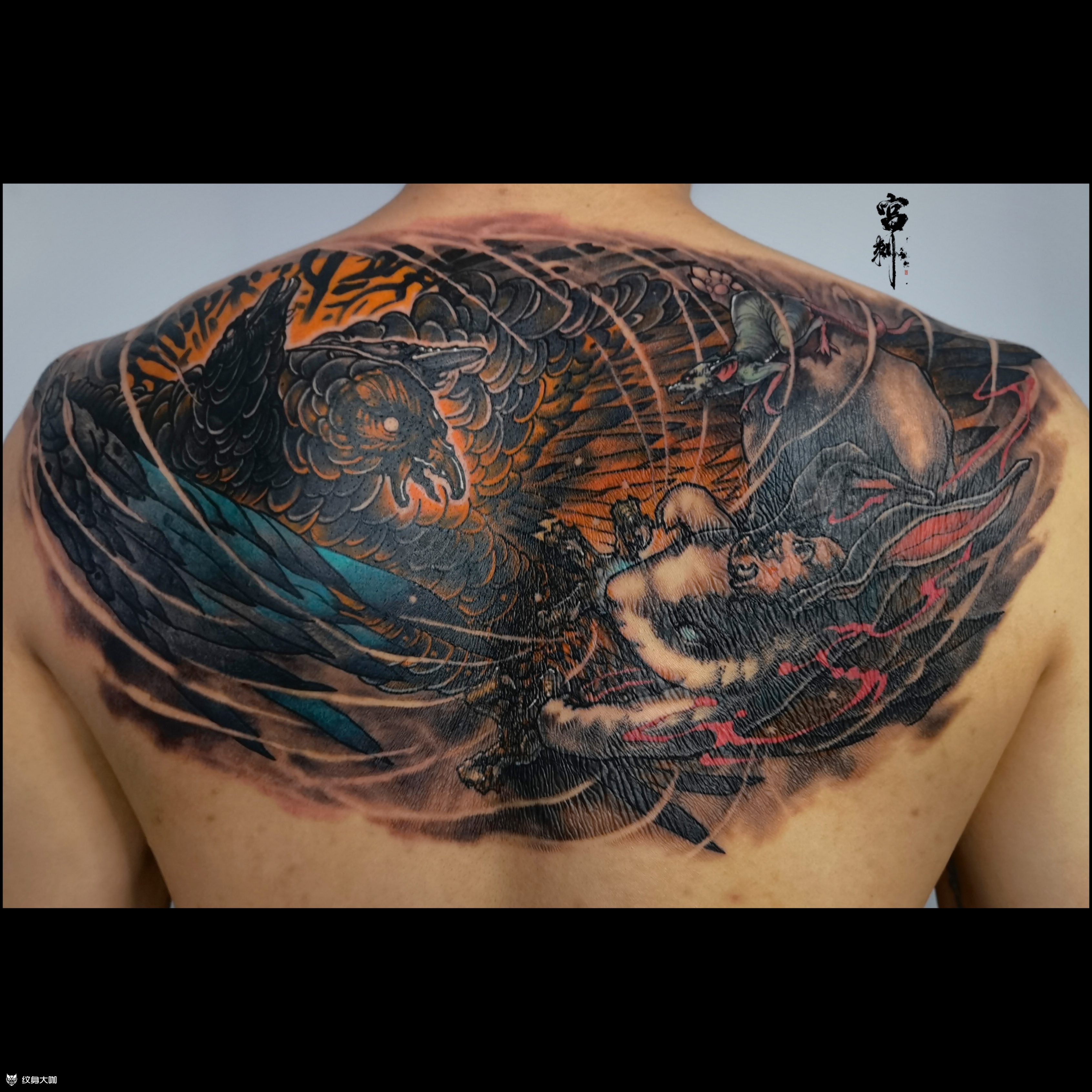 三头金乌大战小白兔_纹身图案手稿图片_南派的纹身作品集