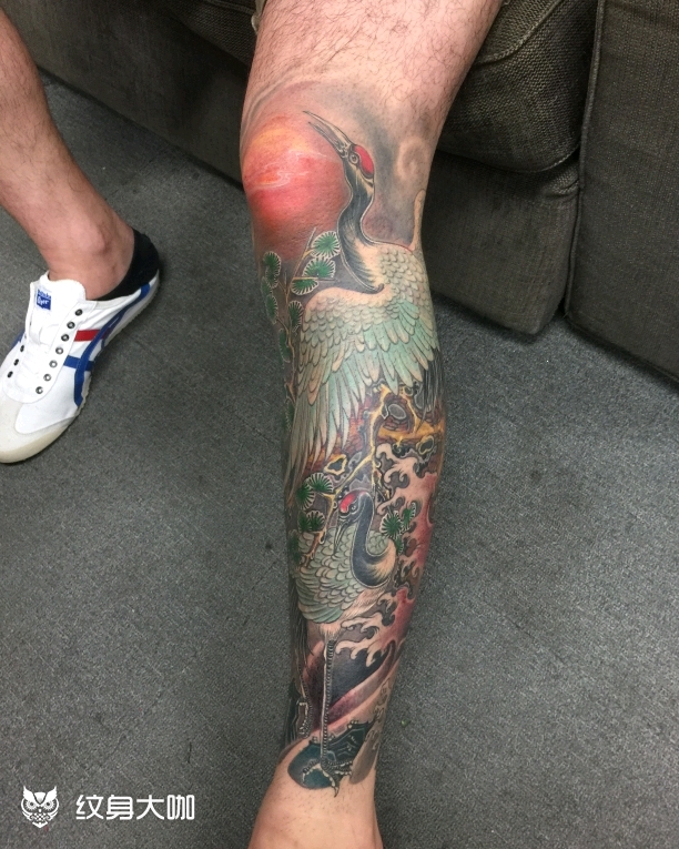仙鹤包小腿_纹身图案手稿图片_萧三的纹身作品集