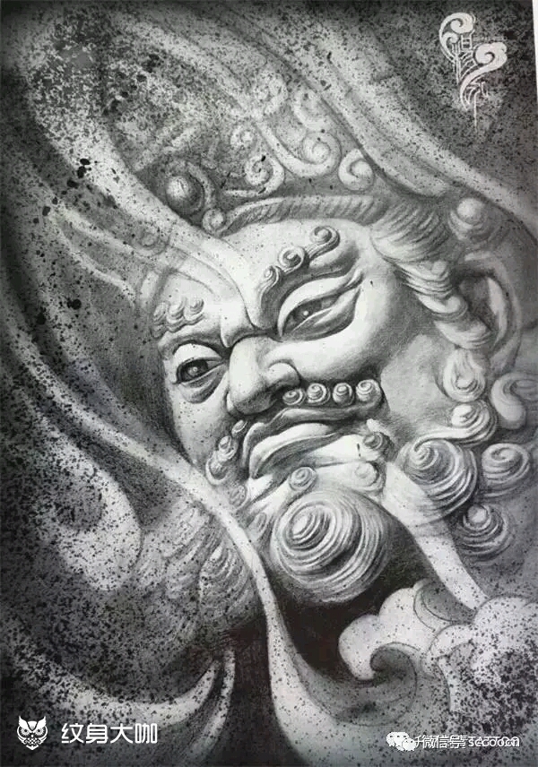 浮雕天王(半臂)_纹身图案手稿图片_张云鹏的纹身作品集