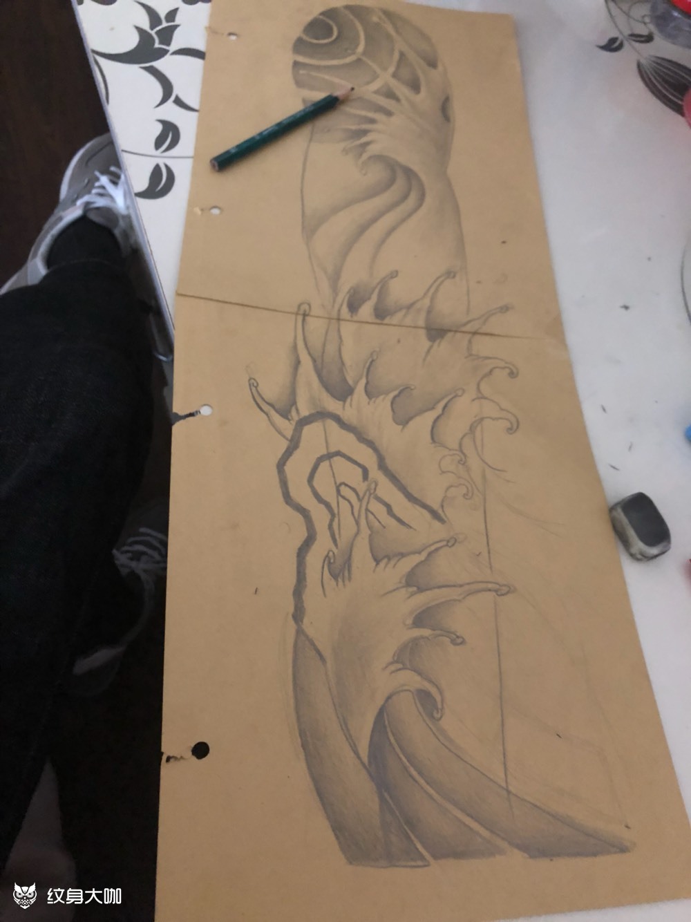 浪花 花臂 全包_纹身图案手稿图片_fq的纹身作品集