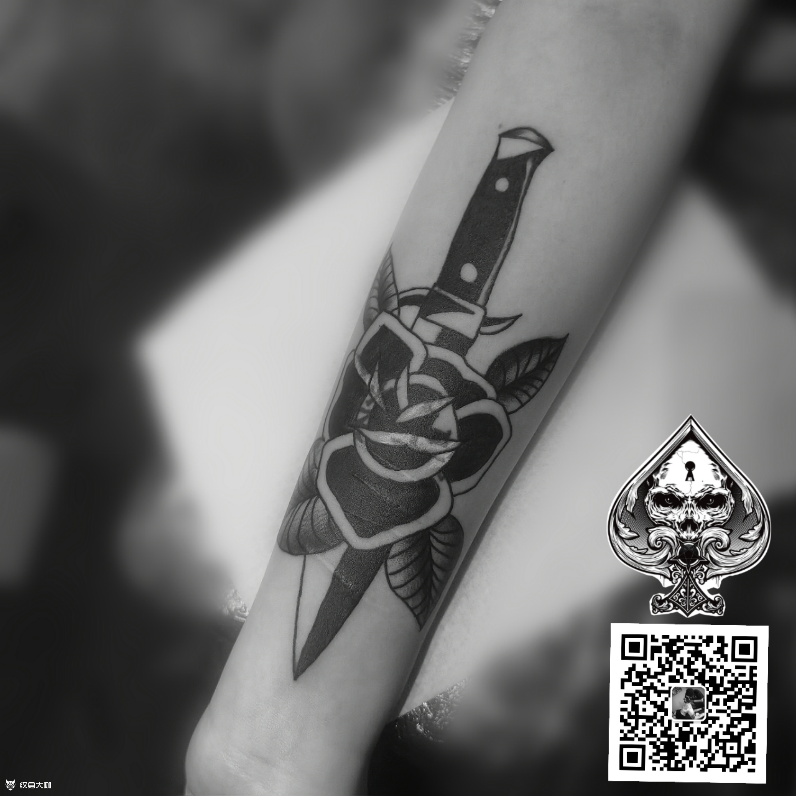 old schoo玫瑰匕首l_纹身图案手稿图片_阿勤的纹身作品集