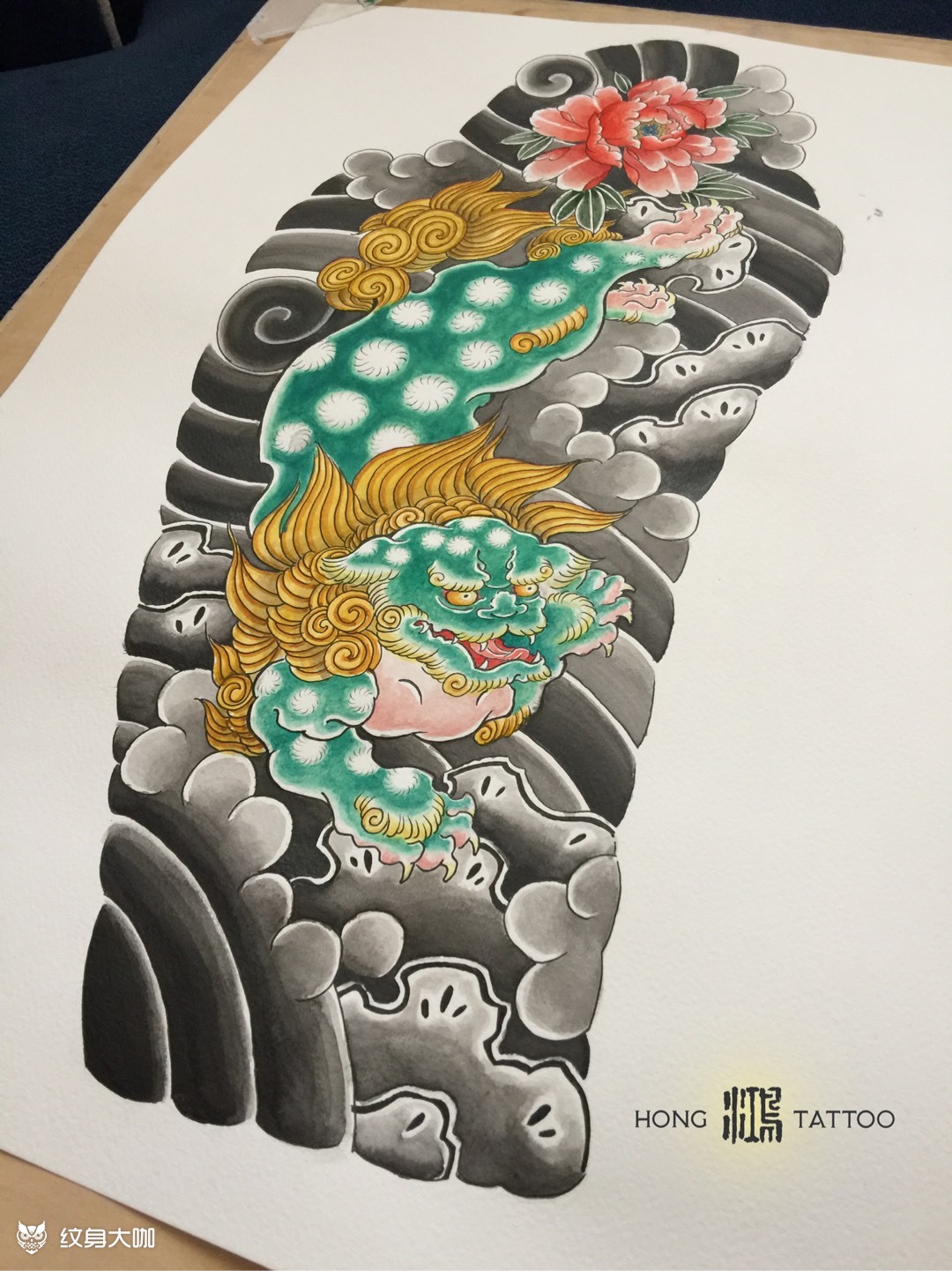 传统唐狮(手稿)_纹身图案手稿图片_阎鸿的纹身作品集
