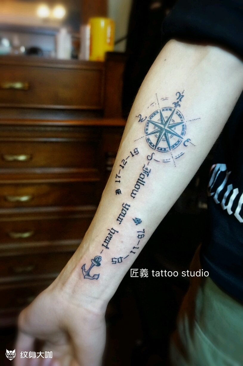 指南针 坐标图_纹身图案手稿图片_匠义的纹身作品集