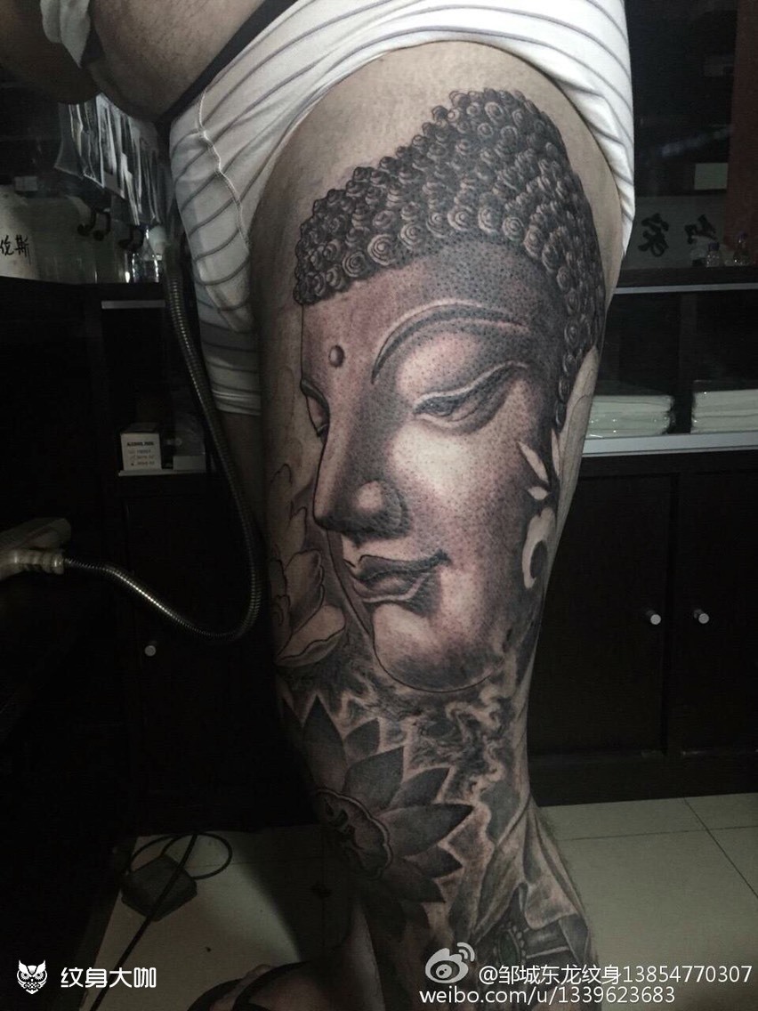 大腿佛头_纹身图案手稿图片_陈维国的纹身作品集