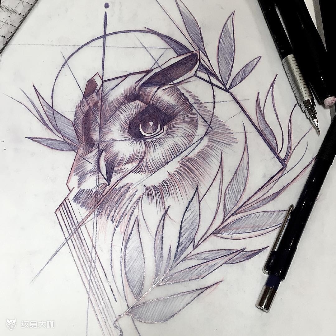 猫头鹰_纹身图案手稿图片_卢晓睿的纹身作品集